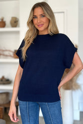 Double Take Full Size Mock Neck Short Sleeve Sweater OutfitFlow